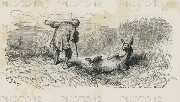 Fable of La Fontaine 'The Old Man and the Donkey'