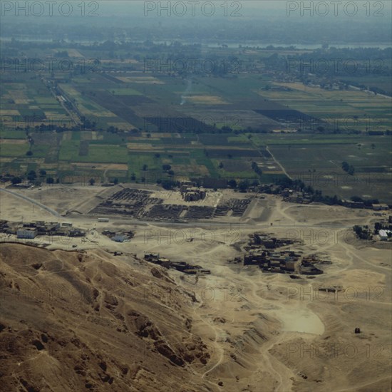 Ramesseum, Temple of Ramses II, the temple seen from the Theban mountains