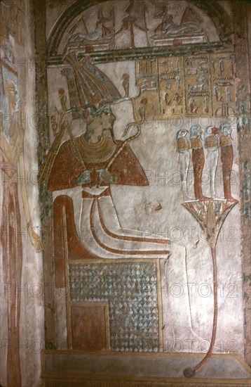 The Tomb of Setnakht and Tausert, Osiris sitting on his throne