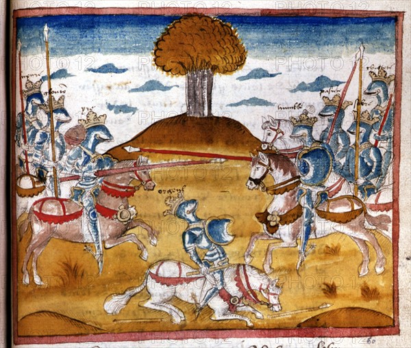 Manuscript. Henry de Ferrières, "Le livre du Roy Modus et de la Royne Ratio", tournament scene