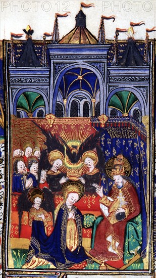 Manuscrit des Heures de Rohan-Montauban : le couronnement de la Vierge