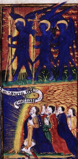 Manuscrit des Heures de Rohan-Montauban : La  Résurrection du Christ et la descente aux Enfers, détail