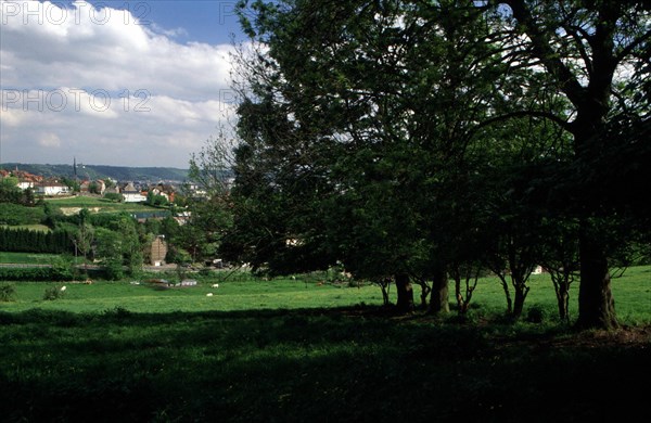 Vue du haut du vallon nord, en contrebas du Centre Universitaire, en direction de Rouen