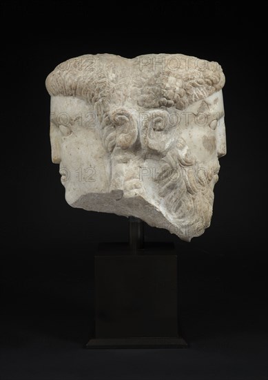 Roman white marble janus head