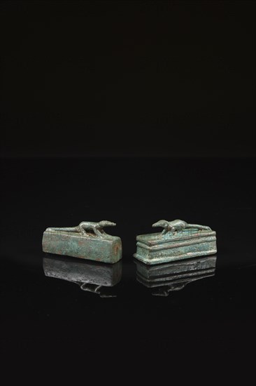 Two egyptian miniature coffins shrews