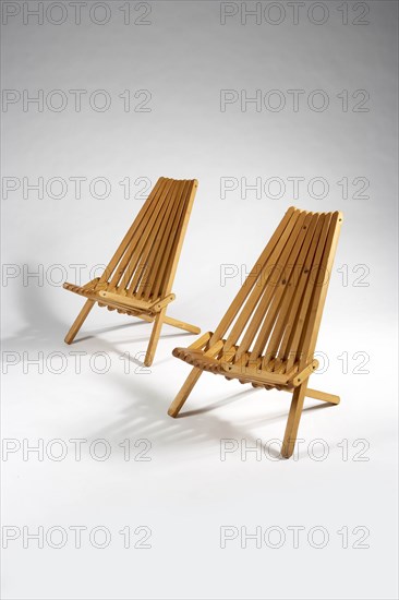 Pair of low, folding armchairs