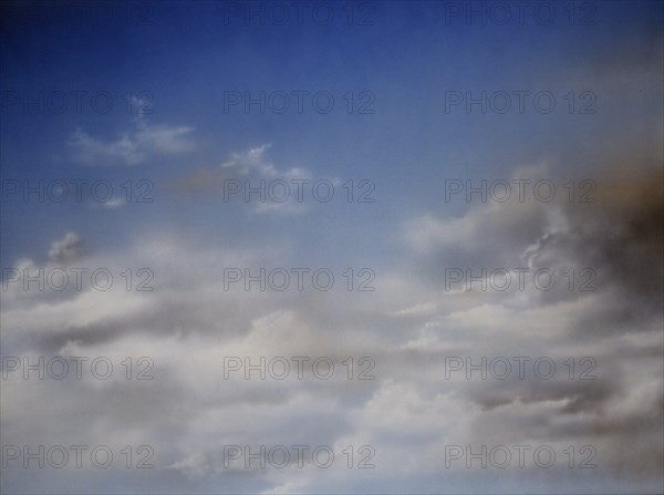 Cloudy sky. Painted canvas tarp