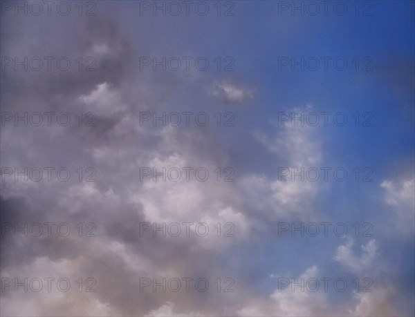 Cloudy sky. Painted canvas tarp