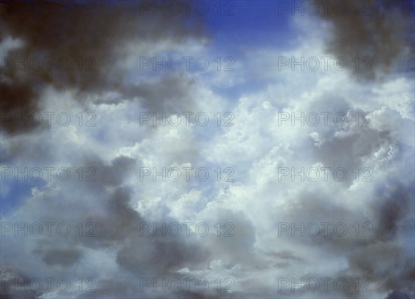 Cloudy sky. Painted canvas tarp