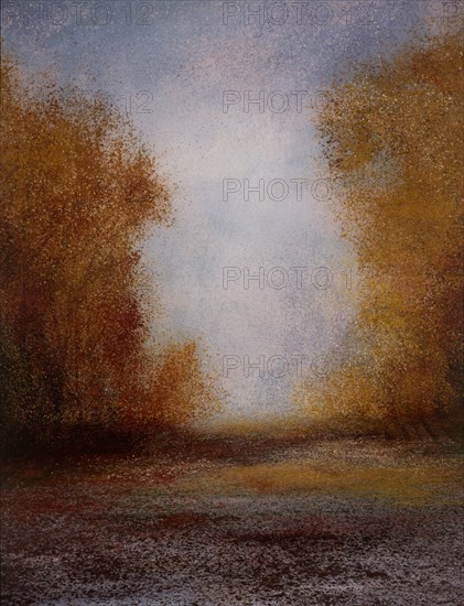 Painted canvas tarp. Autumn atmosphere