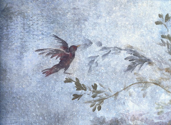 Painted backdrop with foliage and birds