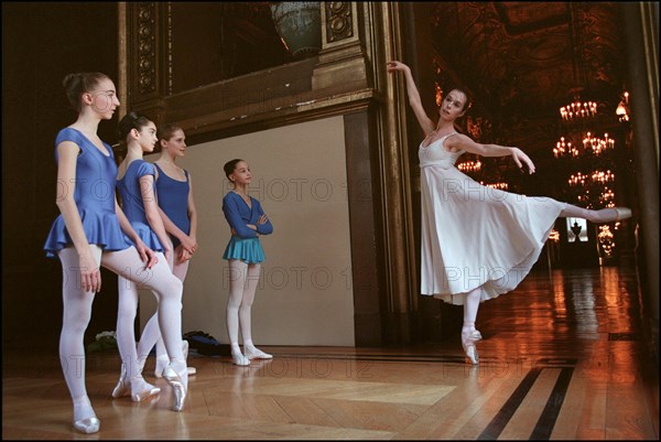 01/10/2000. The "Petits Rats", pupils of the Opera Garnier ballet class in Paris, working as extras.