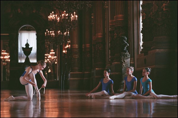 01/10/2000. The "Petits Rats", pupils of the Opera Garnier ballet class in Paris, working as extras.