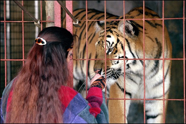 02/00/2001. Virginie Tessier the youngest wild beast tamer in the world.