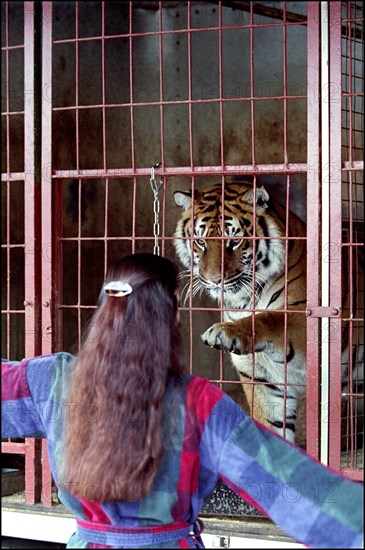 02/00/2001. Virginie Tessier the youngest wild beast tamer in the world.