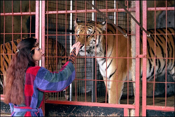 02/00/2001. Virginie Tessier the youngest wild beast tamer in the world.