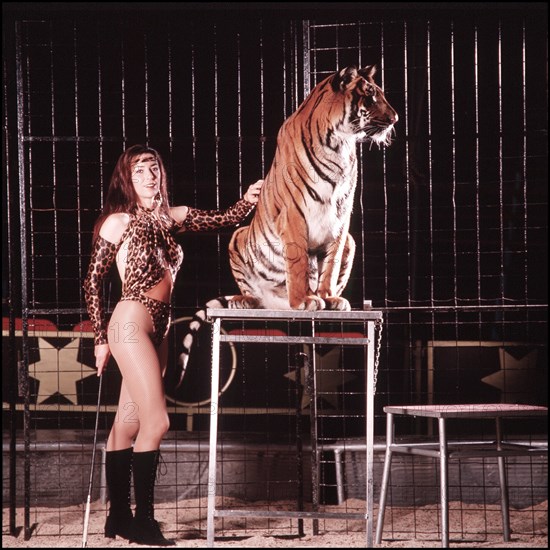 02/00/2001. Virginie Tessier the youngest wild beast tamer in the world.