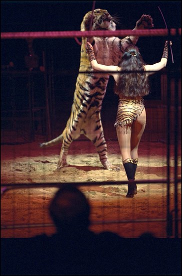 02/00/2001. Virginie Tessier the youngest wild beast tamer in the world.