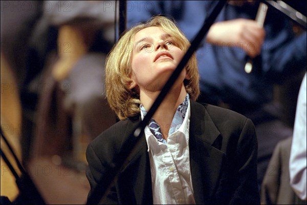 04/04/2001. Helene Grimaud, pianist, on rehearsal at "la cite de la musique".