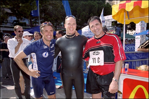 06/17/2001. Prince Albert of Monaco takes part in the first "All Stars Triathlon" in Monaco