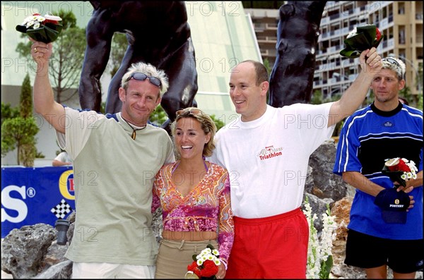 06/17/2001. Prince Albert of Monaco takes part in the first "All Stars Triathlon" in Monaco