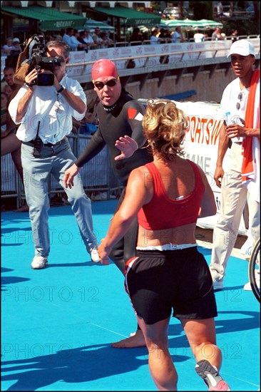 06/17/2001. Prince Albert of Monaco takes part in the first "All Stars Triathlon" in Monaco