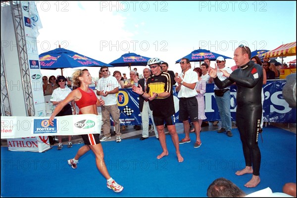 06/17/2001. Prince Albert of Monaco takes part in the first "All Stars Triathlon" in Monaco