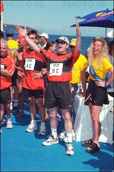 06/17/2001. Prince Albert of Monaco takes part in the first "All Stars Triathlon" in Monaco