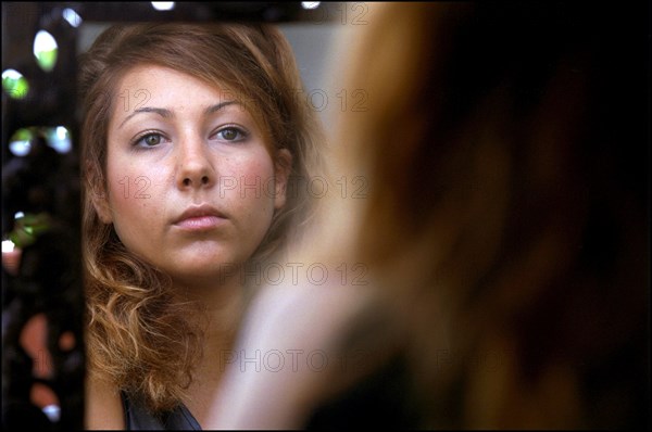 07/00/2001. EXCLUSIVE. Angelique Piat, daughter of Yann Piat French slain deputy, and Gary Cowan on stage of "Deux sur la Balancoire"