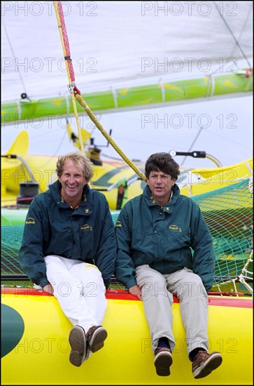 07/00/2001. Jean Le Cam and Jacques Caraes skippers of "Bonduelle" trimaran.