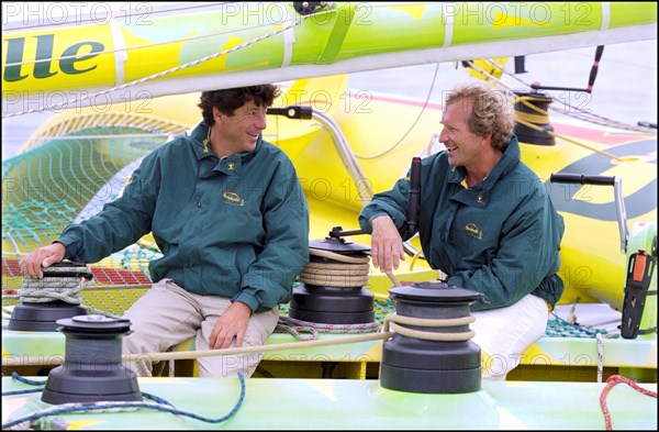 07/00/2001. Jean Le Cam and Jacques Caraes skippers of "Bonduelle" trimaran.