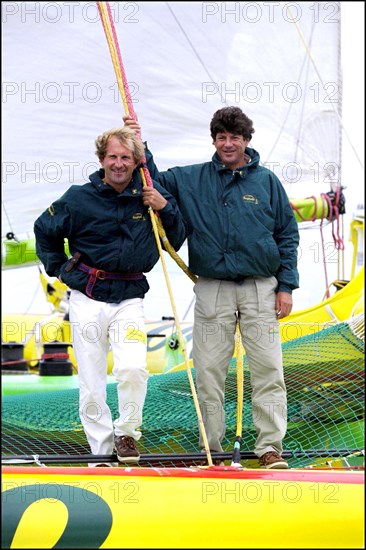 07/00/2001. Jean Le Cam and Jacques Caraes skippers of "Bonduelle" trimaran.