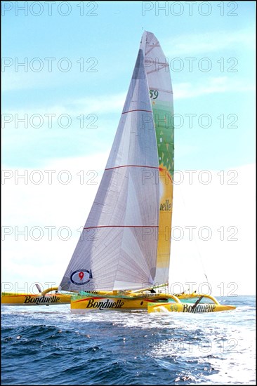 07/00/2001. Jean Le Cam and Jacques Caraes skippers of "Bonduelle" trimaran.