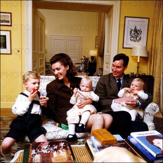 09/21/2001. Prince Guillaume of Luxembourg and Princesse Sibilla at home with their children