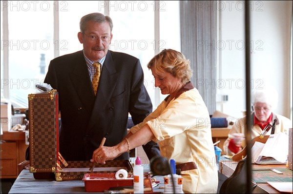 10/00/2001.  Close-up on luxury luggage Patrick Louis Vuitton in his workshop.