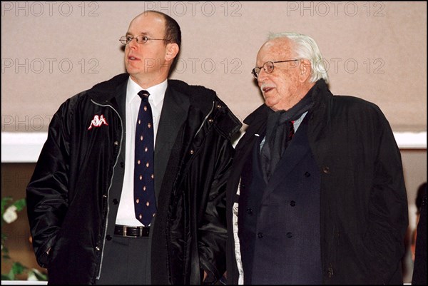 11/16/2001. Prince Rainier and his son Prince Albert of Monaco attend at the French championship soccer game Monaco vs Marseilles.