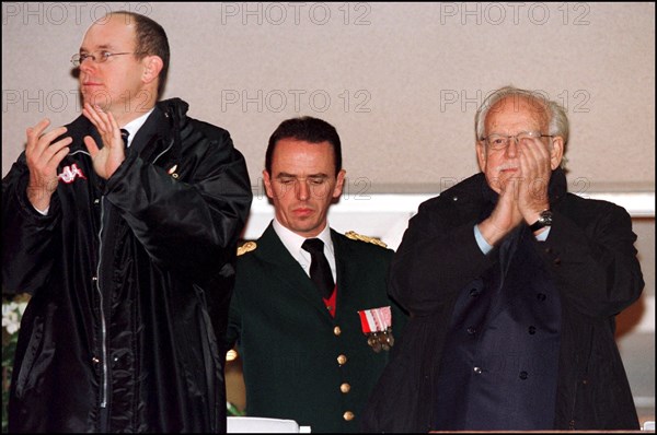 11/16/2001. Prince Rainier and his son Prince Albert of Monaco attend at the French championship soccer game Monaco vs Marseilles.