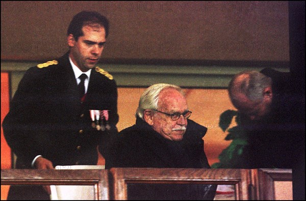 11/16/2001. Prince Rainier and his son Prince Albert of Monaco attend at the French championship soccer game Monaco vs Marseilles.