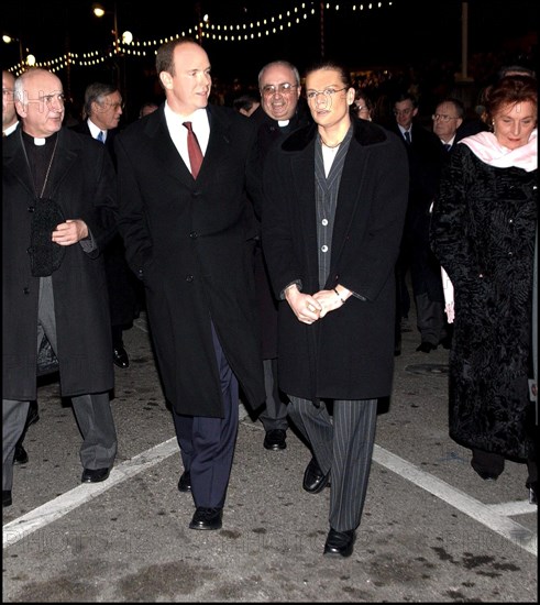 01/26/2002. Princess Stephanie and Prince Albert of Monaco celebrate Sainte Devote.