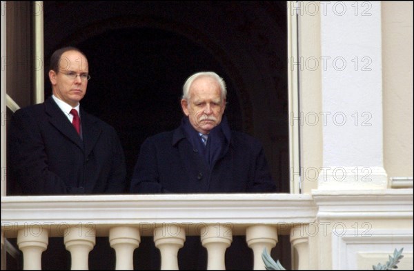 01/27/2002. Prince Rainier of Monaco and his son Prince Albert celebrate Sainte Devote.