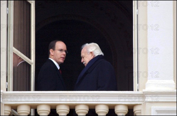 01/27/2002. Prince Rainier of Monaco and his son Prince Albert celebrate Sainte Devote.