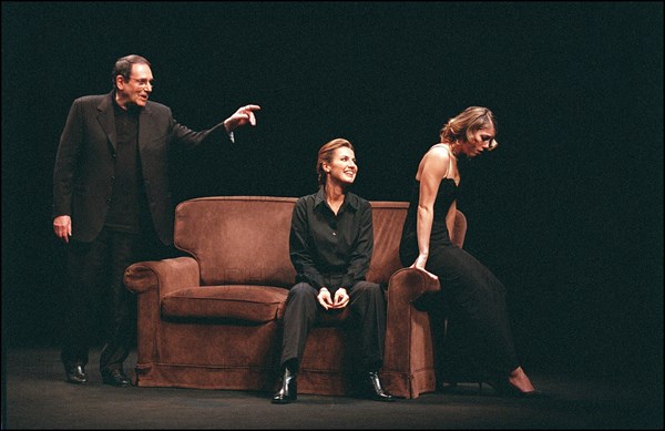 02/27/2002. Actor-director Robert Hossein stars in Jean-Paul Sartre's "Huis Clos" with Natacha Amal and Melanie Page.