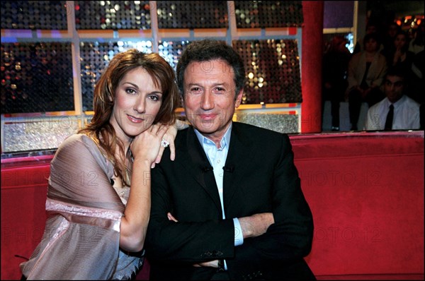 03/00/2002. EXCLUSIVE. Star singer Celine Dion on Michel Drucker TV program "Vivement Dimanche"