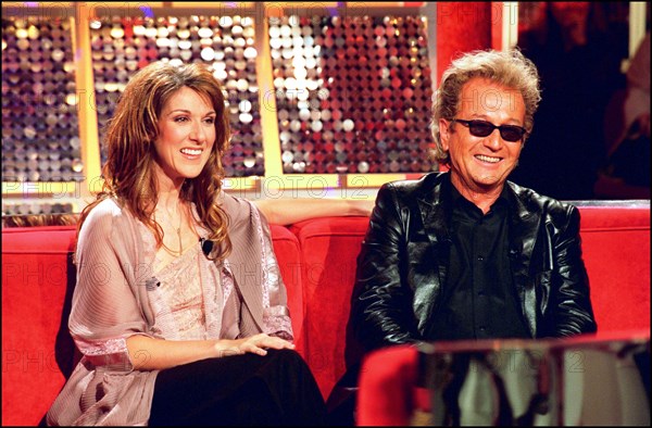 03/00/2002. EXCLUSIVE. Star singer Celine Dion on Michel Drucker TV program "Vivement Dimanche"