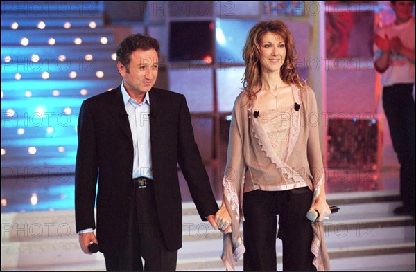 03/00/2002. EXCLUSIVE. Star singer Celine Dion on Michel Drucker TV program "Vivement Dimanche"