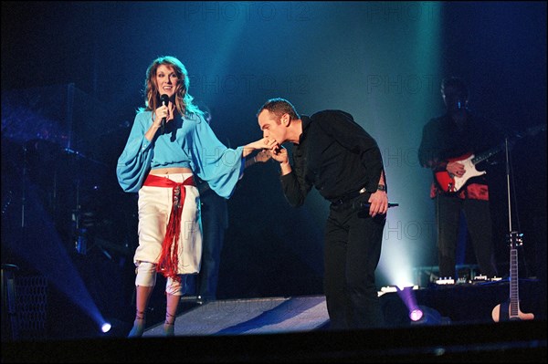 03/20/2002. EXCLUSIVE: Garou and Celine Dion performs at Bercy.