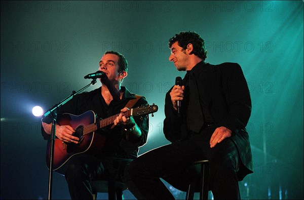 03/20/2002. EXCLUSIVE: Garou and Celine Dion performs at Bercy.