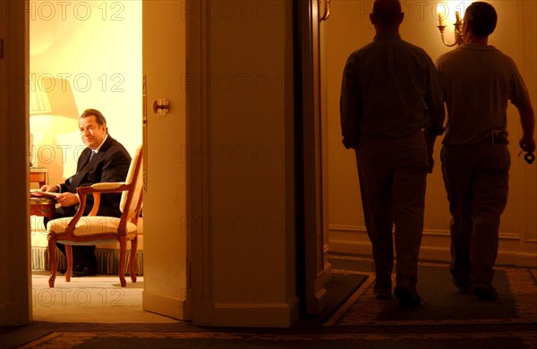 06/14/2002. EXCLUSIVE : Paul-Loup Sulitzer in his hotel room at the Bristol.