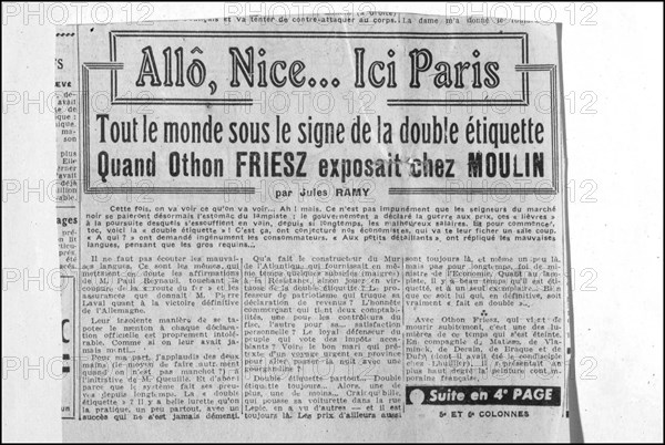 Article concernant la galerie Romanin pour laquelle Jean Moulin travaillait officiellement