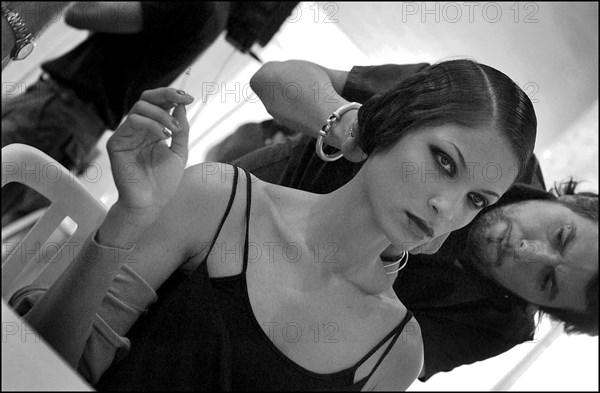 07/11/2002. Fall winter 2002-03 Haute Couture collections. The backstage of Jean-Louis Scherrer's fashion show
